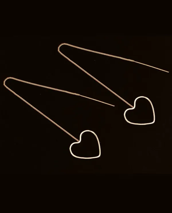 NEW Pair of long tassel drop heart earrings, thread earrings, minimalist gold dangle earrings, stocking stuffer - Image 3