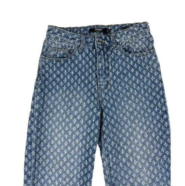 Jaded London - Distressed & Faded Wide Leg Denim Jeans in Blue & White - Image 2