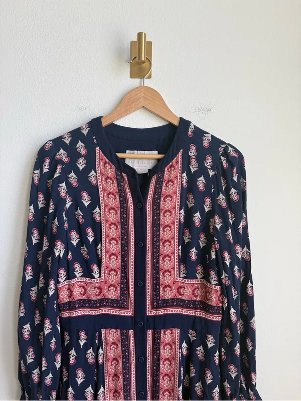 Gal Meets Glam Woodblock Print Button Front Midi Dress Size 10 - Image 10