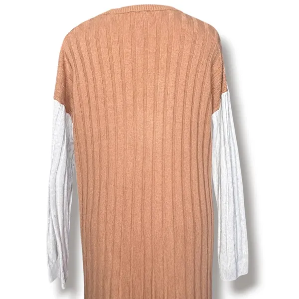 Madewell Re)sourced Ribbed Wool Alpaca Midi Sweater Dress Large Colorblock Tan L - Image 5