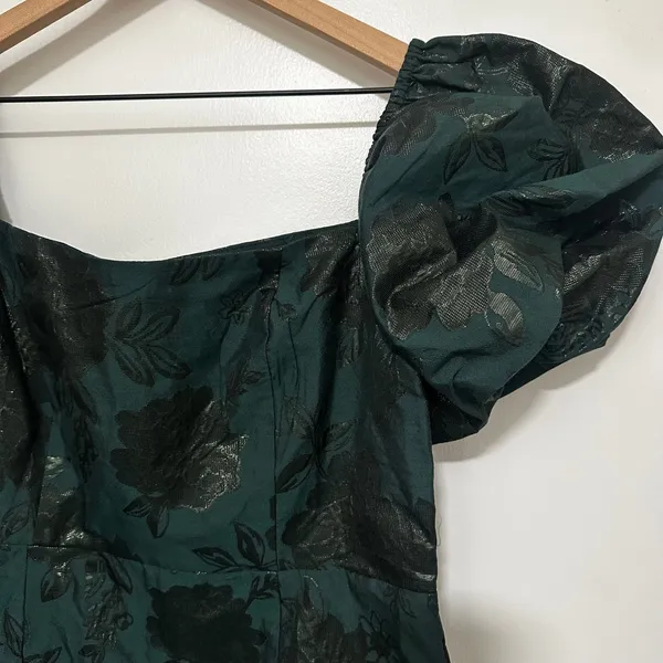 Altar'd State |‎ NWT Lionella Green Metallic Floral Puff Sleeve Mini Dress, L - Image 5