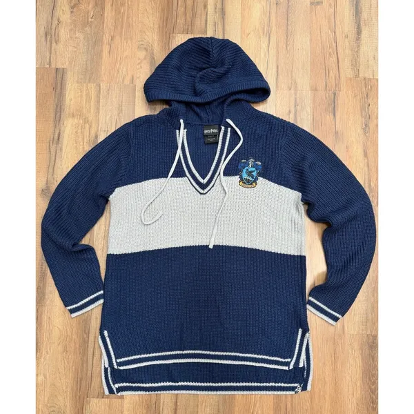 Harry Potter Ravenclaw Women's L Knit Hooded Sweater High Low Hem Crest - Image 2