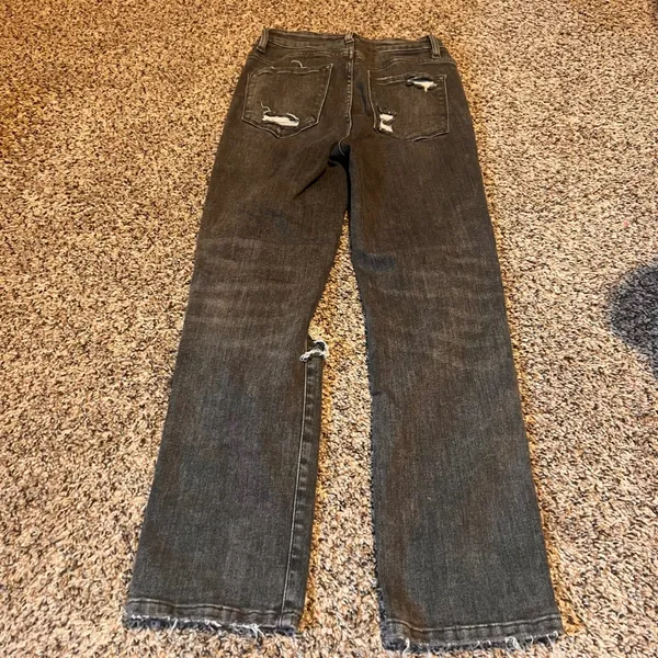 VERVET BLUE‎ Women's Charcoal Black Distressed Ripped Straight Leg Jeans - Image 6