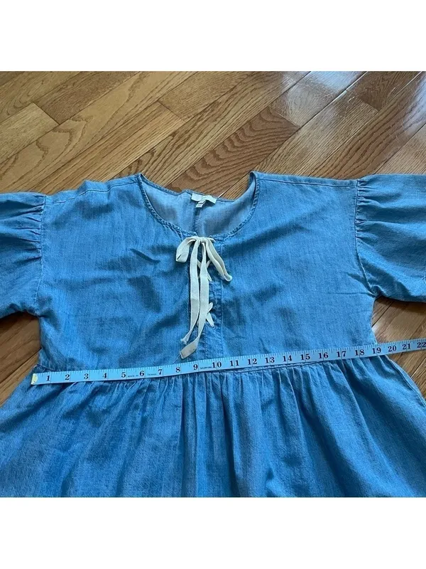 Joie Womens Lace Up Chambray Dress, Denim Jean Blue Cotton blend Sz M - Image 6