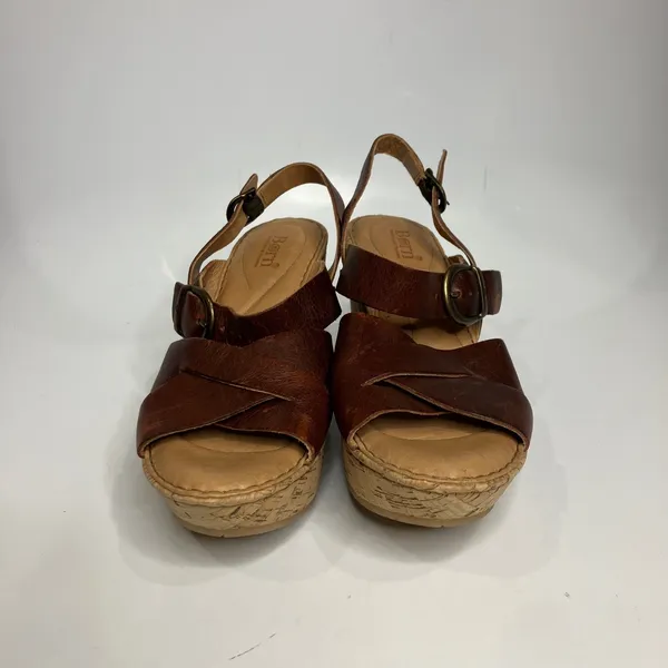 Born Emmy Quarter cork wedge Sandals‎ brown leather straps women's size 40 - Image 3