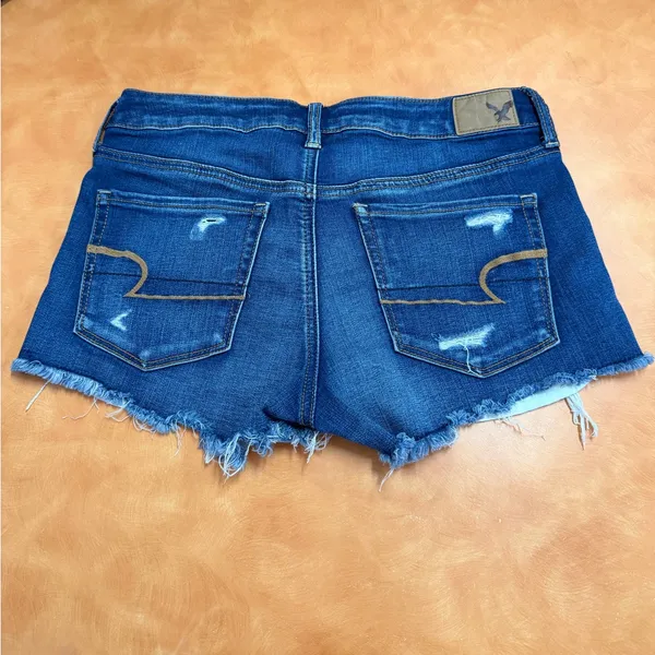 American Eagle Outfitters Ripped Blue Jean Shortie Shorts - Image 2