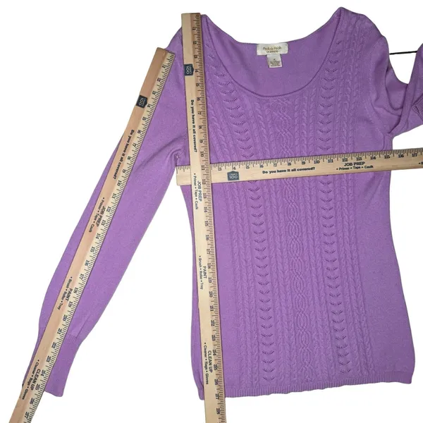 Peck & Peck 2 Ply 100%‎ Cashmere M Sweater Lilac Cable Knit Lightweight Pullover - Image 7