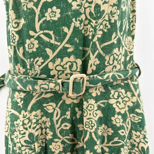 Effies Heart Green Floral Cage Strap Midi Dress S Belted Pockets Stretch Cotton‎ - Image 3