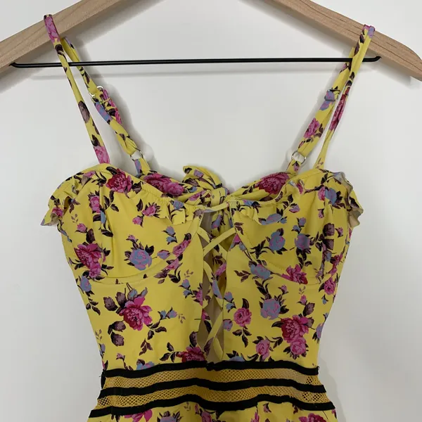 For Love & Lemons Paulina Laced One Piece Swimsuit Womens Yellow XS - Image 13