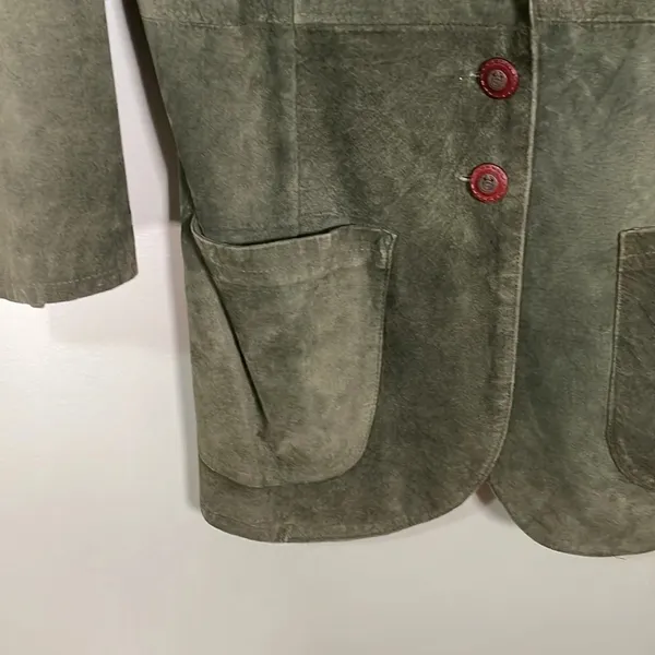 Vintage John Murrough Suede Coat Green Fur Collar Women's M 80s 90s‎ retro - Image 4