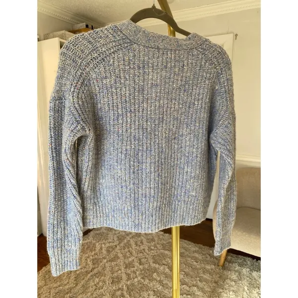 Madewell Wool Silk Cardigan Speckled Blue Quiet Luxury Parisian Scandi‎ Academia - Image 4