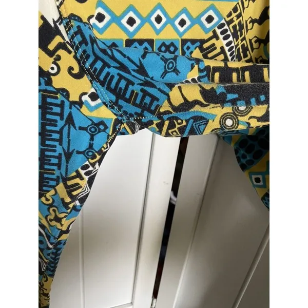 LuLaRoe Womens Leggings Sz TC Blue Yellow‎ Black White Art Deco 12 14 16 18 - Image 4
