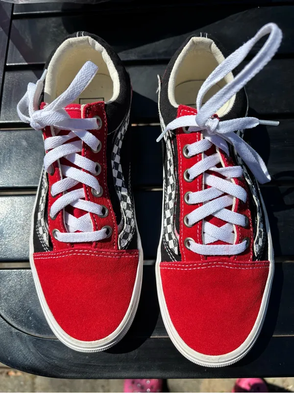Vans Kids Red & Black Checkerboard Low-Top Sneakers - Image 3