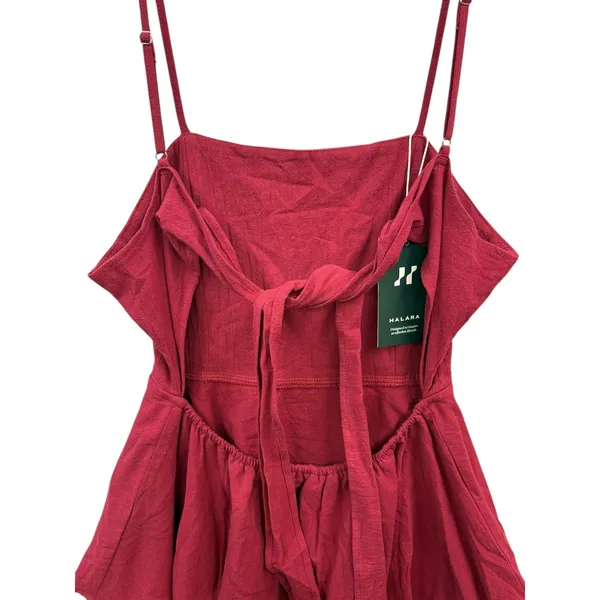 Halara Women's‎ Tie Back Tiered Ruffle Flowy Slip Mini Casual Linen Feel Dress S - Image 4
