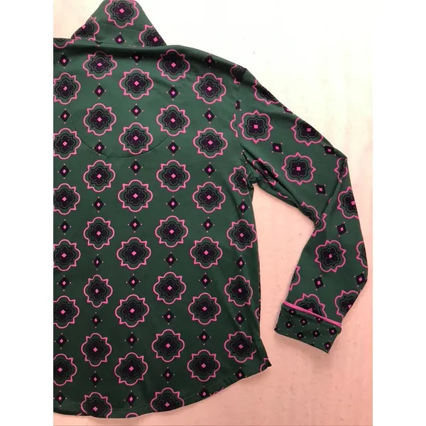 Room Service Pajama Set Women Small Green Pink Geometric Long Sleeve‎ - Image 8