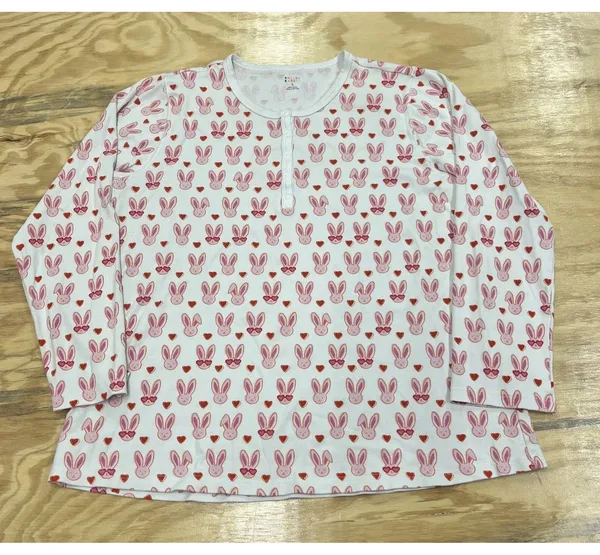 Roller Rabbit Love Bunnies Ladies 2 Piece Pajama PJ Set Pink White Size Large - Image 2