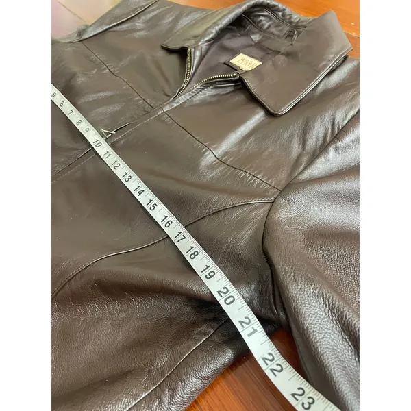 Wilsons Leather Brown Lambskin Zip Jacket Womens Large Y2K Minimalist Coat - Image 10