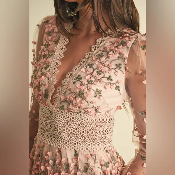 Floral Embroidered Pink Dress - Image 8