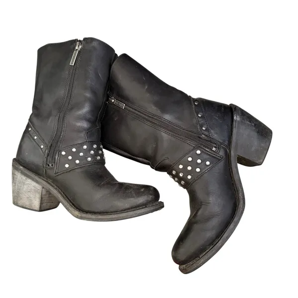 HARLEY DAVIDSON Sz 7 Macie rhinestone Studded Strap Leather Riding Boot Moto - Image 7