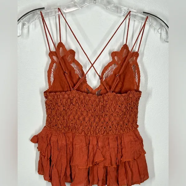 NWT Free People Adella Cami XS Winding Roads Rust Lace Peplum Top - Image 10