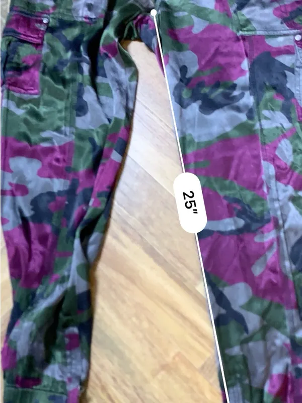 Marrakech Silky Cargo Pants 31 Pink Green Camo Utility Autumn Boho - Image 7