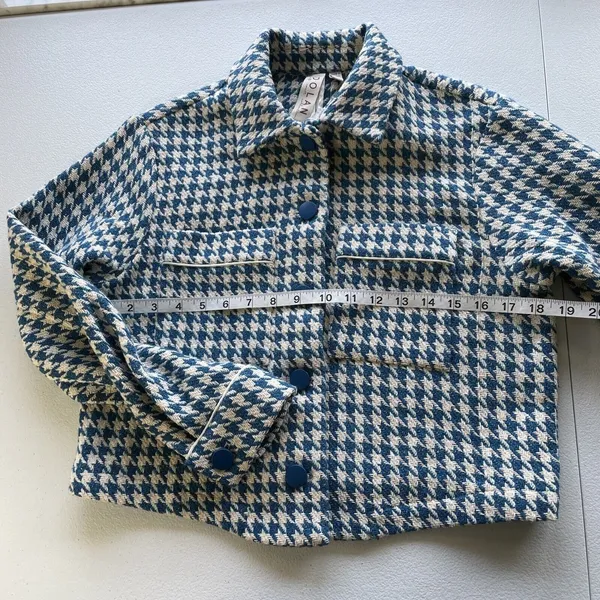Anthropologie Dolan Left Coast Cropped Jacket Women XS Blue Houndstooth Print - Image 15