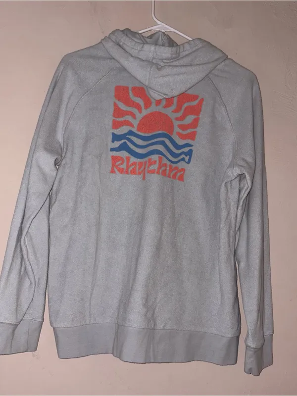 Rhythm Light Blue Hooded Crewneck Sweater with Sunrise Logo - Image 4