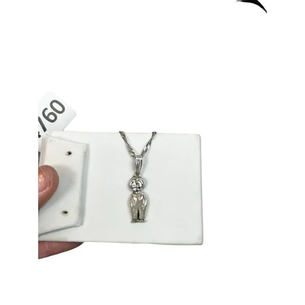 Boy charm necklace pendant 925 marking boy with overalls - Image 5