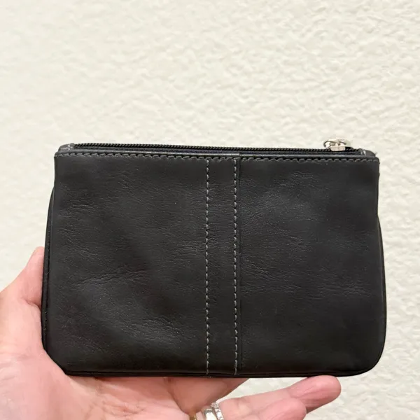COACH Black Leather Contrast Stitching Wristlet Wallet - Image 8
