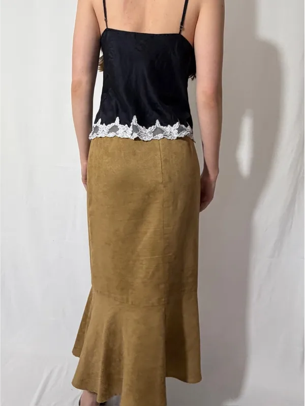 Josephine Chaus Tan Faux Suede Vintage Fall Midi/Maxi Cargo Skirt - Image 5