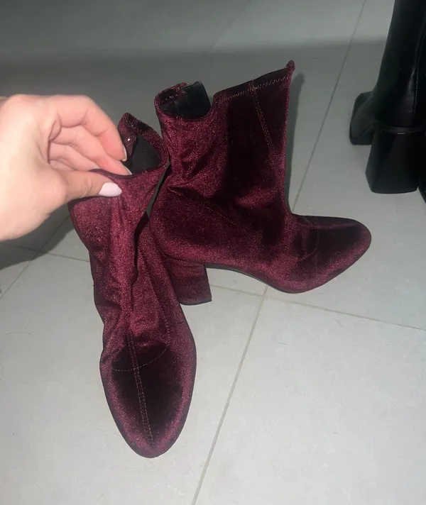 Red Velvet Sock Boots Size 7.5 - Image 2