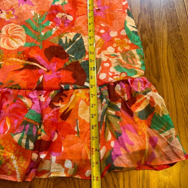 1. State Halter Neck Leaf Print Mini Dress Ruffle Hem‎ Tropical Art Spring XL - Image 8