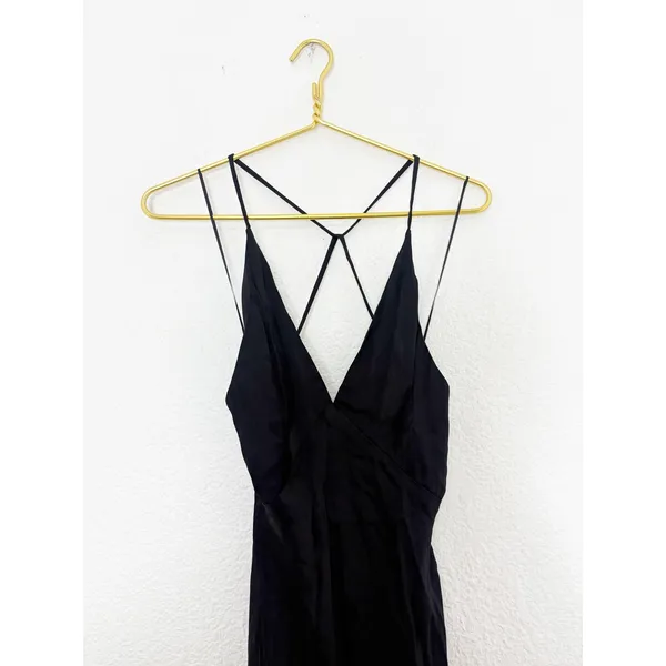 NWT ASTR The Label Black Deep V Satin Midi Dress Size Small Cocktail Wedding - Image 5