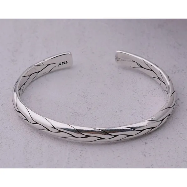 925‎ Sterling Silver Braided Cuff Bangle Bracelet Adjustable Open End - Image 8