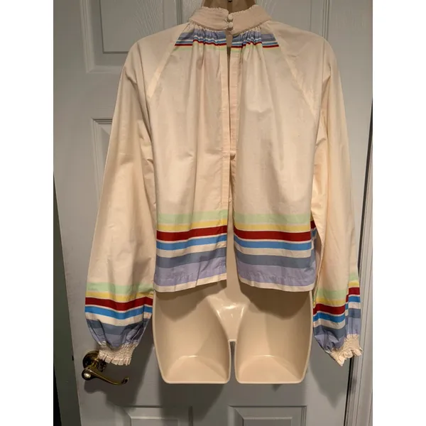 Free People XS Y2K Cropped Boho Top Rainbow Stripe 73 Festival Cottagecore Retro - Image 7
