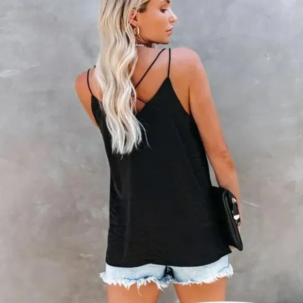 VICI | Medium | Black Satin Groupie Studded Embellished Strappy Tank Camisole - Image 3