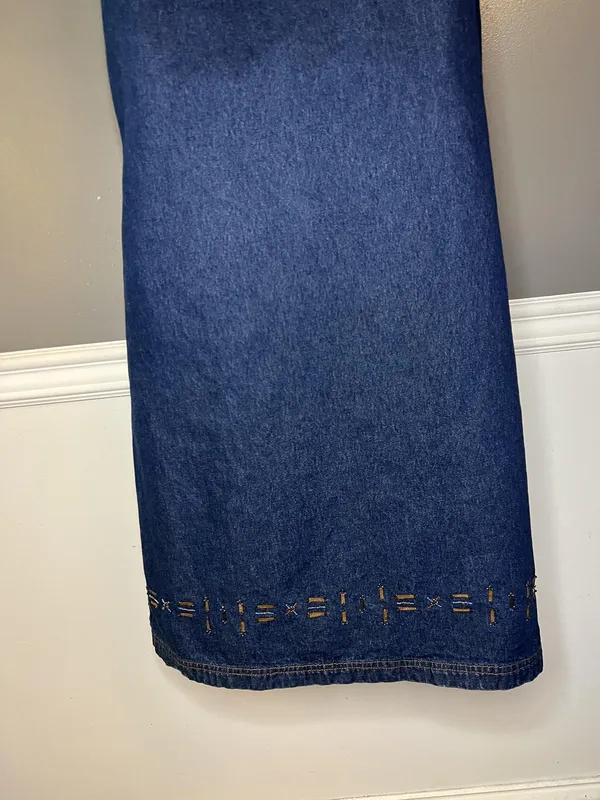 Parsley & Sage Dress Womens Large Blue Denim Beaded Hem Tank Maxi Sleeveless - Image 8