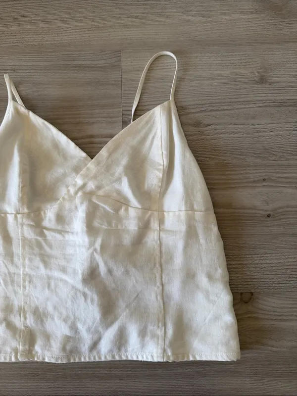 Et Clet Cream Spaghetti Strap V-Neck Top Tie Back - Image 2