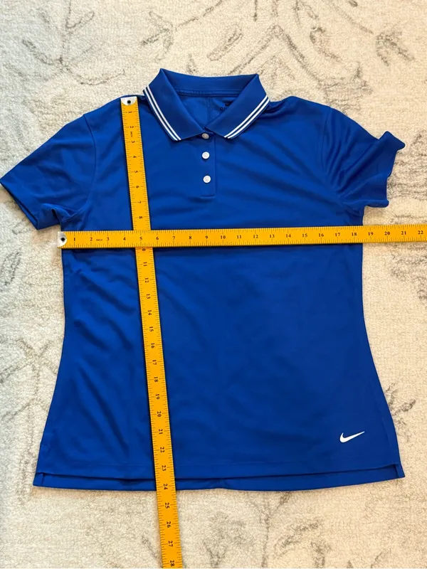Nike Dri-FIT Women’s Golf Polo Medium Royal Blue White Stripe Collar Standard Fi - Image 7