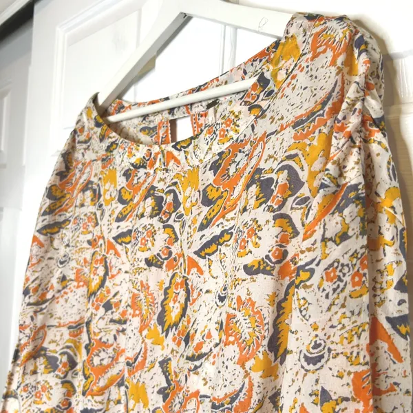 Free People Sun Print Paisley Cutout‎ Mini Dress Orange Yellow Gray Size M - Image 5