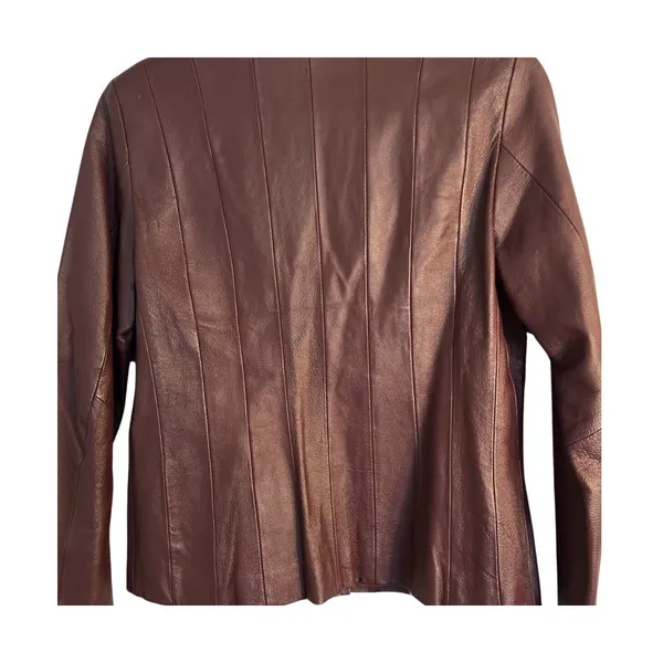 Metrostyle Leather Jacket Womens Size 12 Burgundy Lined Button Front Classic Red - Image 4
