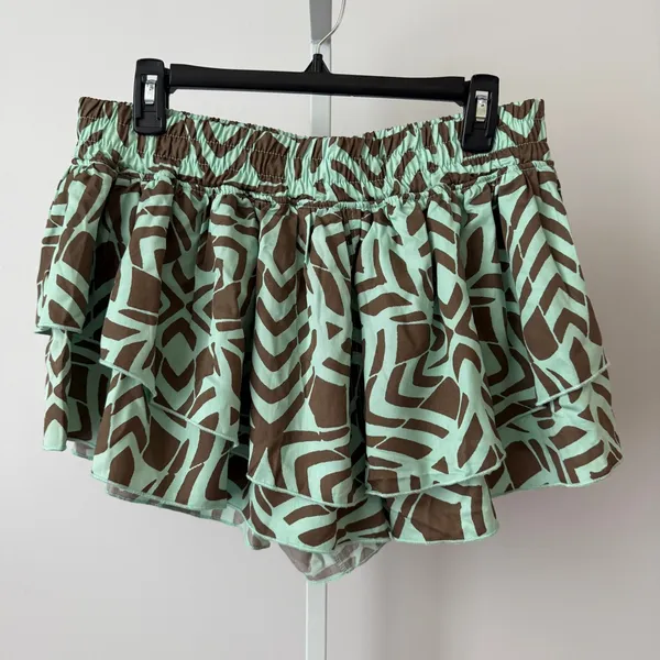 FP Movement L Mint‎ Brown Shorts Ruffle Layered Abstract Zebra Print NWT - Image 3