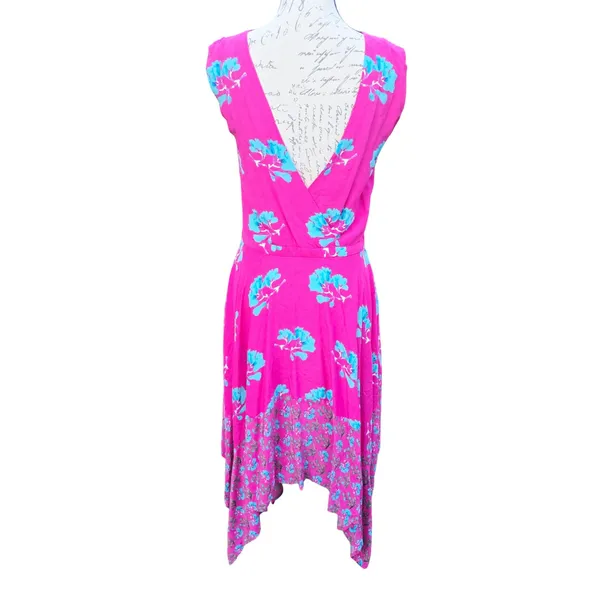 Maje 38G Rushia‎ Sleeveless Floral Print Dress Pink Blue Handkerchief Hem Small - Image 6