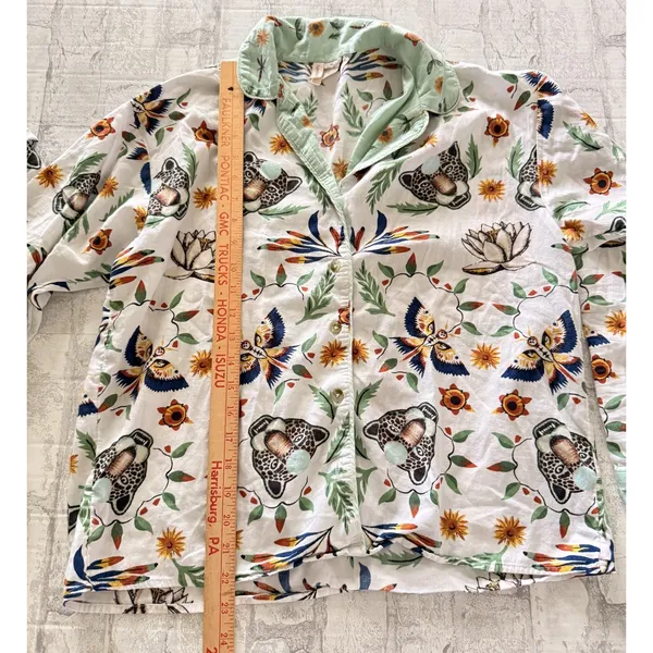 Anthro LyreBird Cotton Flannel Pajama Set Floral Animal Print Cottage Sleep XS - Image 4