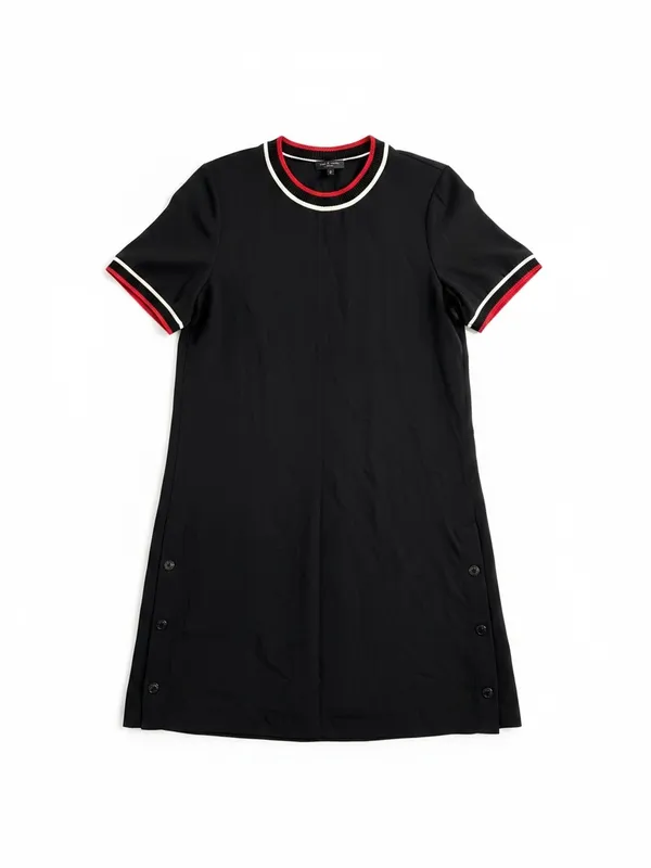 Rag & Bone Thatch‎ Crepe Shift Dress Black Stripe Snap Hem Medium - Image 2
