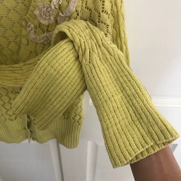 Anthropologie Sparrow Valance Lace Knit Cardigan Lime Yellow Size M Rare - Image 9