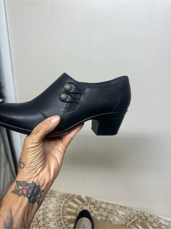 Clarks Black Leather Ankle Booties with Side Button Detail - Image 3