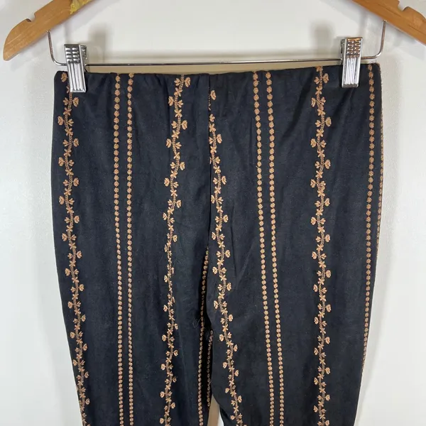 Honey Belle Womens Black Brown Floral Stripe Faux‎ Suede Flare Pants Size M Boho - Image 6