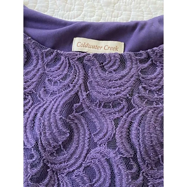 Coldwater Creek Purple Lace Knee Length Dress Size 4 Cap Sleeve​ - Image 7