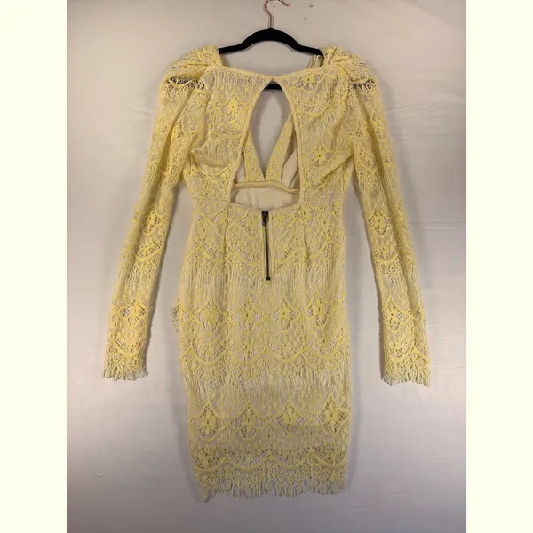 Reverse Australia Yellow Lace Long Sleeve Mini Dress V-Neck Open Back Sz Med NEW - Image 10